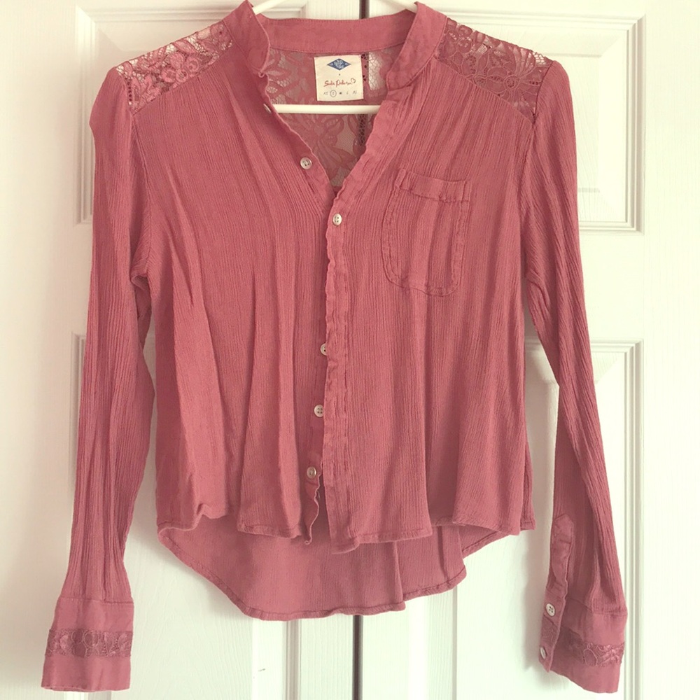 Pink Laced Button-Down Blouse